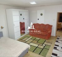 Family house with a bed, sofa, wardrobe, and floor with a wooden decor.