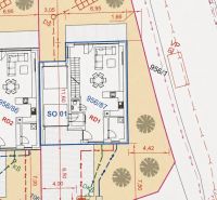 Plan for a new building on the plot - housing in Skalica, includes layout and dimensions.