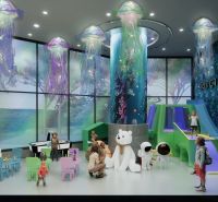 Children's club with a waterslide and bears in a recreational apartment, themed around the underwater world.