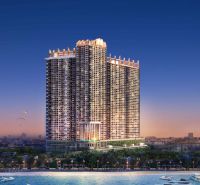 Recreational apartment in Jomtien by the sea with a harbor and evening sky.
