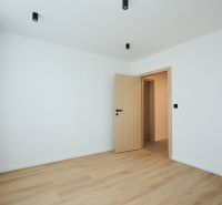 A bright room with wood-decor flooring in a two-room apartment.