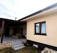 A family house in Nickelsdorf with a light facade and a covered terrace.