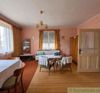 Living room in a family house with a wooden decor floor and retro furniture.