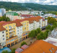 The commercial premises on Moyzesova Street in Púchov are surrounded by trees and buildings.
