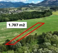 Agricultural and forest land in Žilina, bordered by a red line, size 1,707 m².