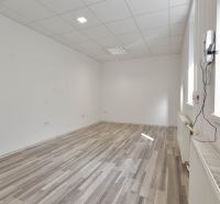 Interior of commercial spaces with white walls and a floor with a wood decor.