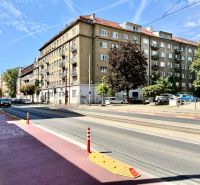 View of Vajanského nábrežie street in Bratislava - Old Town with buildings and a cycle path.
