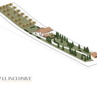 Visualization of a family house in Veličná with a garden and a row of trees.