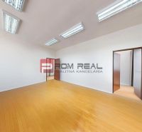 Offices with white walls and a wooden decor floor, bright lighting.