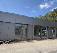 Commercial premises on Slovnaftská Street, Bratislava - Ružinov, with a modern facade and large windows.