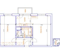 Floor plan of a 2-room apartment with a bedroom, kitchen, living room, and balcony.