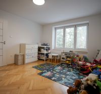 A children's room with toys, a carpet, and a wooden decor floor in a 3-room apartment.