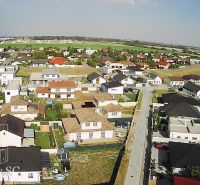 Aerial view of residential plots in Senec with modern houses.