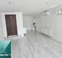 White walls, wood-patterned flooring, and air conditioning characterize the commercial spaces.