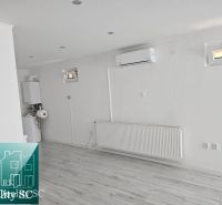 Commercial premises with white walls, air conditioning, and wood-patterned flooring.