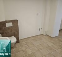 A toilet with tiles and ceramic flooring in commercial premises.