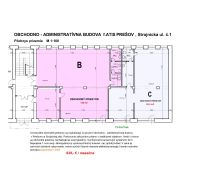 Floor plan of commercial premises for rent on the ground floor on Strojnícka Street in Prešov.