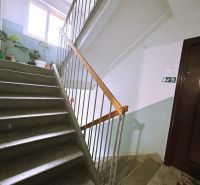 Staircase with greenery and exit signs in an apartment building in Levice on Ľudovíta Štúra.