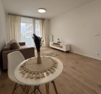 Dining table with a white chair and wooden decor flooring in a studio apartment.