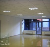 Offices with large windows and light-colored walls, floor with wooden decor.