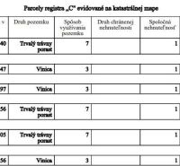 Cadastral map of plots in the Recreational Land area near Veľký Krtíš with various types of plots.
