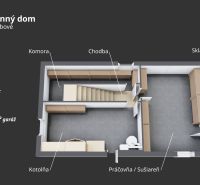 Basement floor plan of a family house on Sadová Street in Vrbové with rooms: pantry, hallway, storage.