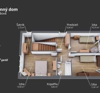 Floor plan of a four-room family house with a wooden decor floor.