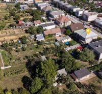 Aerial view of family houses on Sadová Street in the village of Vrbové and its surroundings.