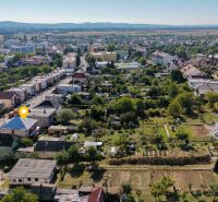 Aerial view of family houses on Sadová Street in Vrbové with a beautiful panorama of the town.