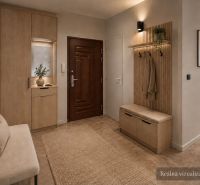 A spacious hallway with a coat rack and a built-in wardrobe in a 3-room apartment.