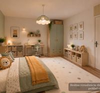 A children's room in soft colors with a chair, bed, and decorations, suitable for a 3-room apartment.