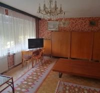 Living room in a family house with carpets and wooden furniture, floor with wood decor.
