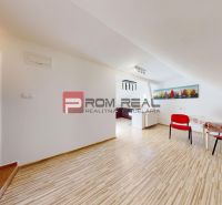 Dining room in a 5 or more bedroom apartment with decorative flooring and red chairs.