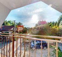 View from the balcony of a 2-room apartment in Borinka to greenery and a parked car.