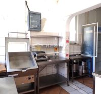 Kitchen equipment in commercial premises with a wooden decor floor.