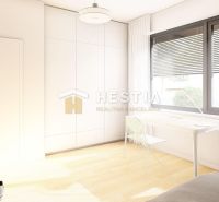 A bright room in a family house with a large window and a wooden decor floor.