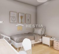 A children's room with a crib, a chair, animal drawings, and a floor with a wooden decor.