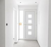 Interior with white walls and light doors in a family house.