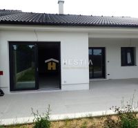 A family house in Hlboké with a concrete terrace and a black roof.
