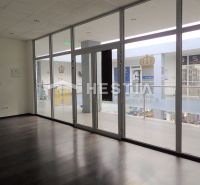 A glazed interior of a 2-room apartment with a wooden decor floor and a view into the hallway.