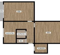 Floor plan of a 2-room apartment with wood-patterned flooring and a balcony.