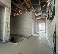 Interior of commercial premises with concrete flooring and electrical installations.