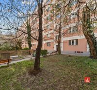 The exterior of the residential building on Šancová Street in Bratislava-Nové Mesto with landscaped park.