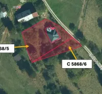 Aerial view of plots C 5868/5 and C 5868/6 in Záhrady near Kokava nad Rimavicou.