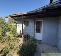 The back part of a family house in Tvrdošovce with a metal roof and greenery.