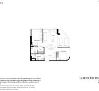 Floor plan of a 3-room apartment with two bedrooms and a living area.