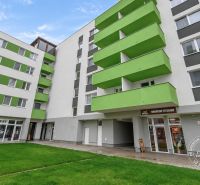 Apartment building on Rustaveliho Street in Bratislava - Rača with colorful balconies.