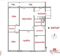Floor plan of a 5 or more room apartment with a loggia, kitchen, walk-in closet, and bathroom.