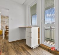 Interior of a 5 or more room apartment with wood-patterned flooring and a balcony.
