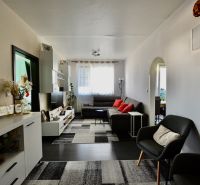 Living room in a 3-room apartment with modern furniture and a comfortable sofa set.